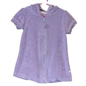 Ruffle Butts Lilac Terrycloth Hooded Bath or Swim Cover Up Zip Short Sleeve 2T
